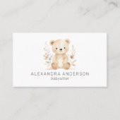 Niedlicher Boho Floral Bär Kinderservice Wasserfar Visitenkarte (Vorderseite)