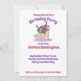 Niedlicher Boho Floral Hippie Mops jedes Jahr Gebu Einladung