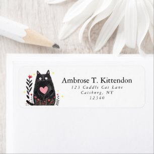 Niedlicher Boho Floral Watercolor Schwarze Katze K