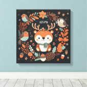 Niedlicher Boho Herbst Hirsch-Kranken-Wand-Decal Leinwanddruck (Insitu (Holzboden))