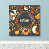 Niedlicher Boho Herbst Hirsch-Kranken-Wand-Decal Leinwanddruck (Insitu (Holzboden))