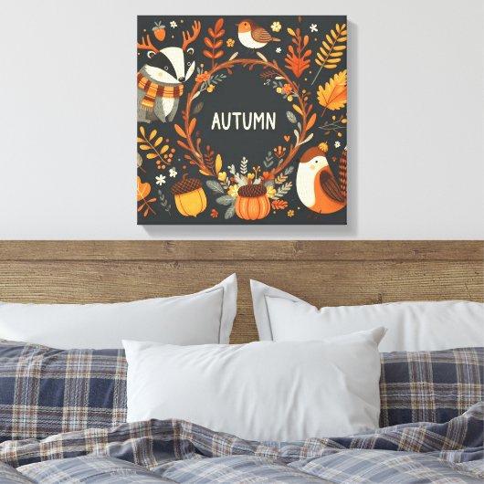 Niedlicher Boho Herbst Hirsch-Kranken-Wand-Decal Leinwanddruck (Insitu (Schlafzimmer))