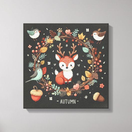 Niedlicher Boho Herbst Hirsch-Kranken-Wand-Decal Leinwanddruck (Vorderseite)