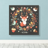 Niedlicher Boho Herbst Hirsch-Kranken-Wand-Decal Leinwanddruck (Insitu (Holzboden))