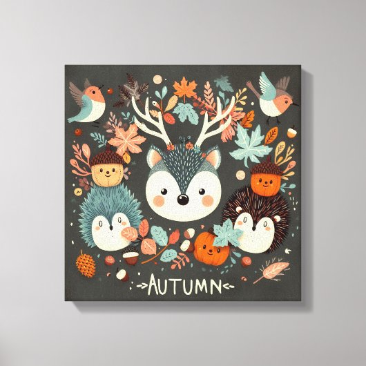 Niedlicher Boho Herbst Igel Wraath Wall Decal Leinwanddruck (Vorderseite)