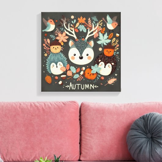 Niedlicher Boho Herbst Igel Wraath Wall Decal Leinwanddruck (Insitu (Wohnzimmer))