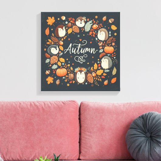 Niedlicher Boho Herbst Igel Wraath Wall Decal Leinwanddruck (Insitu (Wohnzimmer))