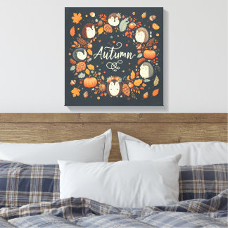 Niedlicher Boho Herbst Igel Wraath Wall Decal Leinwanddruck