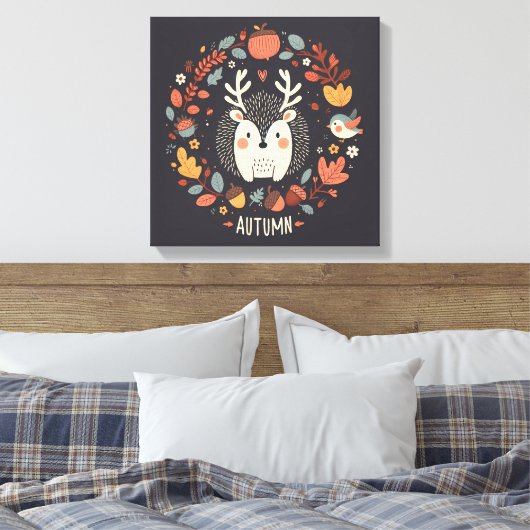 Niedlicher Boho Herbst Igel Wraath Wall Decal Leinwanddruck (Insitu (Schlafzimmer))