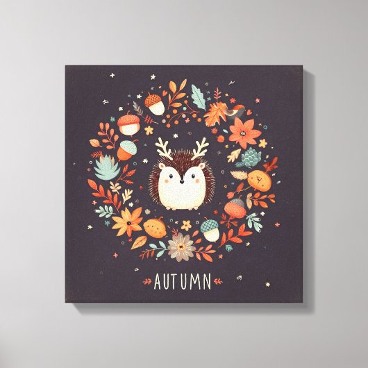 Niedlicher Boho Herbst Igel Wraath Wall Decal Leinwanddruck (Vorderseite)
