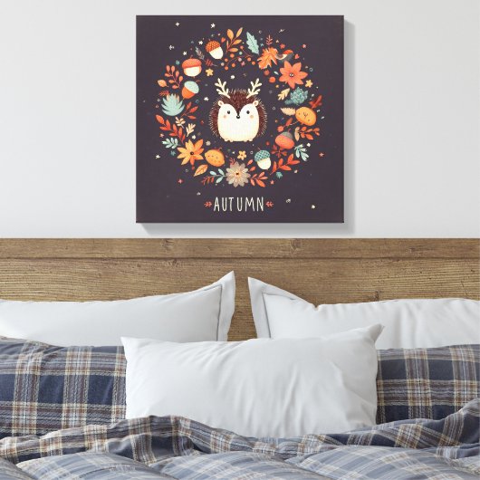 Niedlicher Boho Herbst Igel Wraath Wall Decal Leinwanddruck (Insitu (Schlafzimmer))