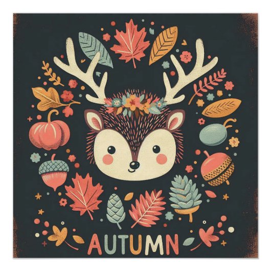 Niedlicher Boho Herbst Igel Wraath Wall Decal Poster (Vorderseite)