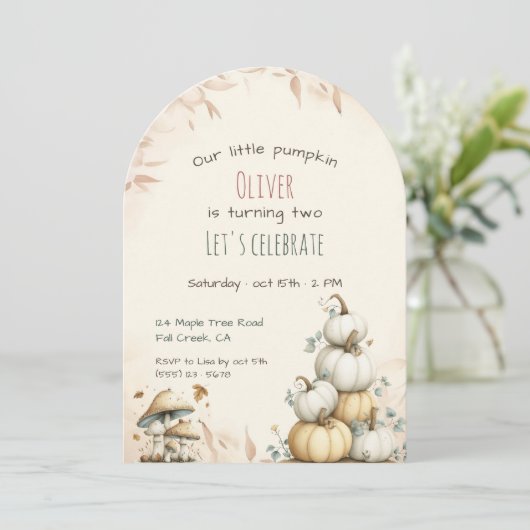 Niedlicher Boho Herbst Unser kleiner Kürbisgeburts Einladung (Stehend Vorderseite)