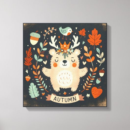 Niedlicher Boho Herbstbärenkreit Wall Decal Leinwanddruck (Vorderseite)