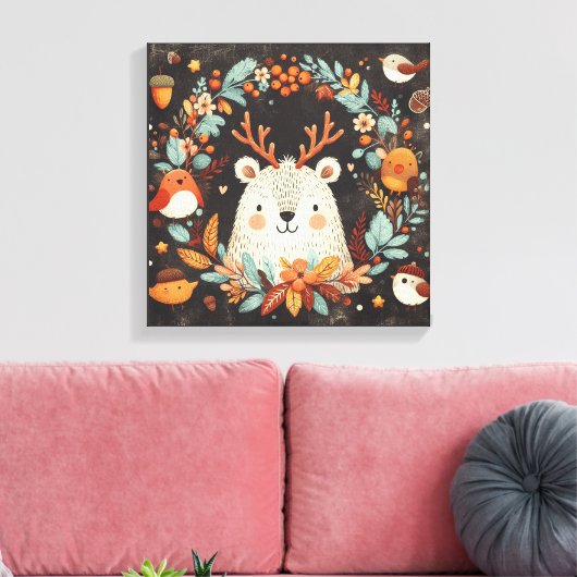 Niedlicher Boho Herbstbärenkreit Wall Decal Leinwanddruck (Insitu (Wohnzimmer))