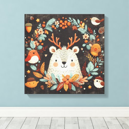 Niedlicher Boho Herbstbärenkreit Wall Decal Leinwanddruck (Insitu (Holzboden))