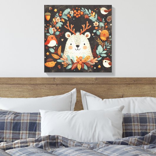 Niedlicher Boho Herbstbärenkreit Wall Decal Leinwanddruck (Insitu (Schlafzimmer))