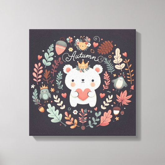 Niedlicher Boho Herbstbärenkreit Wall Decal Leinwanddruck (Vorderseite)