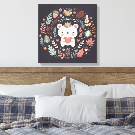 Niedlicher Boho Herbstbärenkreit Wall Decal Leinwanddruck (Insitu (Schlafzimmer))