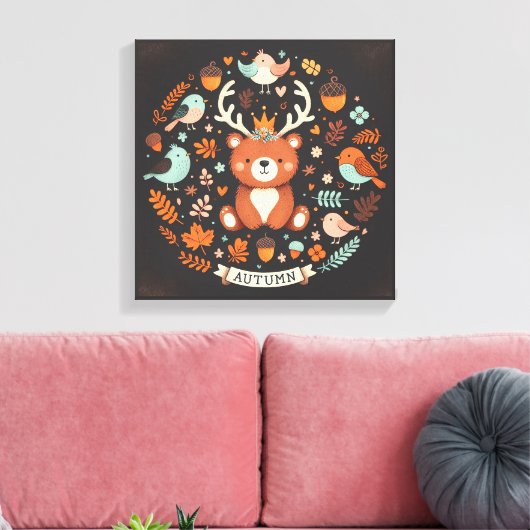 Niedlicher Boho Herbstbärenkreit Wall Decal Leinwanddruck (Insitu (Wohnzimmer))