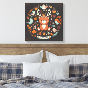 Niedlicher Boho Herbstbärenkreit Wall Decal Leinwanddruck