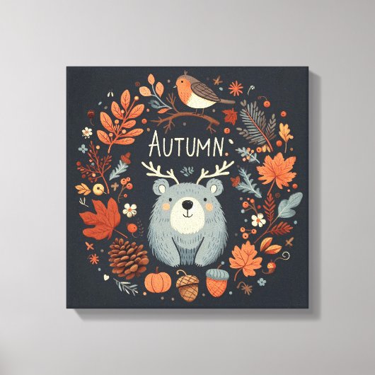 Niedlicher Boho Herbstbärenkreit Wall Decal Leinwanddruck (Vorderseite)