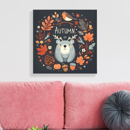 Niedlicher Boho Herbstbärenkreit Wall Decal Leinwanddruck (Insitu (Wohnzimmer))