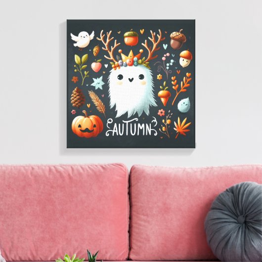 Niedlicher Boho Herbstgeisterkranz Wall Decal Leinwanddruck (Insitu (Wohnzimmer))