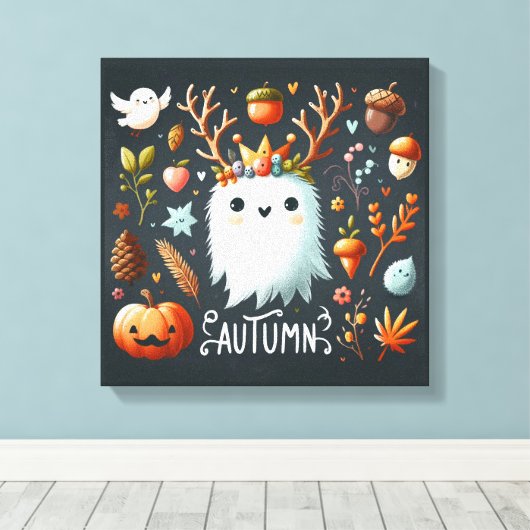 Niedlicher Boho Herbstgeisterkranz Wall Decal Leinwanddruck (Insitu (Holzboden))