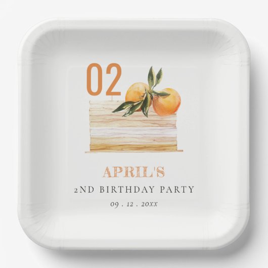 Niedlicher Boho Orange Fruchtkuchen jeden Geburtst Pappteller (Vorderseite)