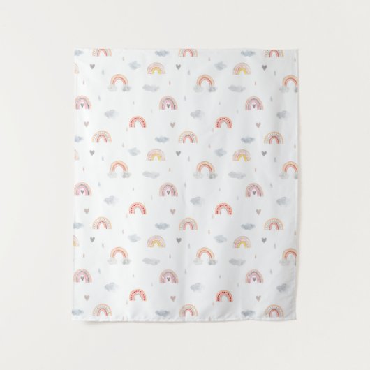 Niedlicher Boho Regenbogen und Wolken Wandteppich (Vorderseite)