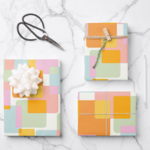 Niedlicher Boho Retro Pastel Geometrische Form Art Geschenkpapier Set