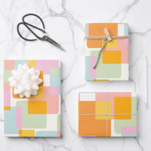 Niedlicher Boho Retro Pastel Geometrische Form Art Geschenkpapier Set (Vorderseite)
