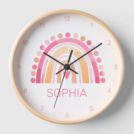 Niedlicher Boho Wasserfarbenschleier in rosa Wall- Uhr (Vorderseite)