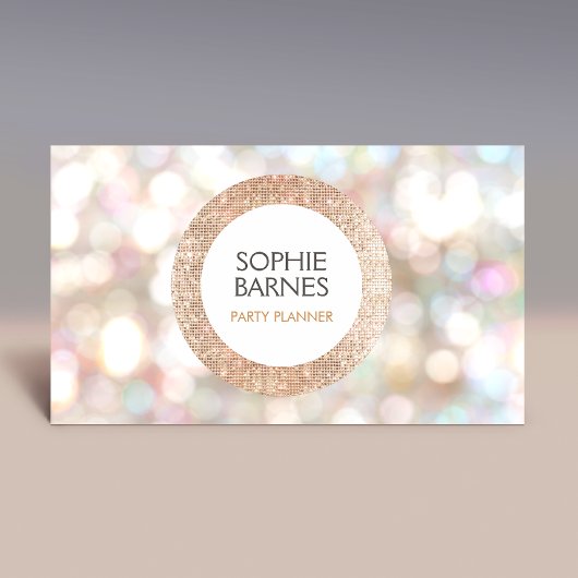 Niedlicher Bokeh- und Rose-Gold-Sequin-Eventplaner Visitenkarte