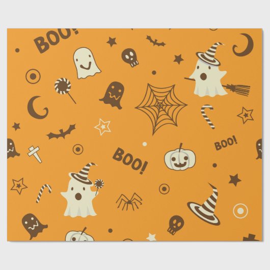 Niedlicher Boo Ghost Happy Halloween Nahtloses Mus Geschenkpapier (Flach)