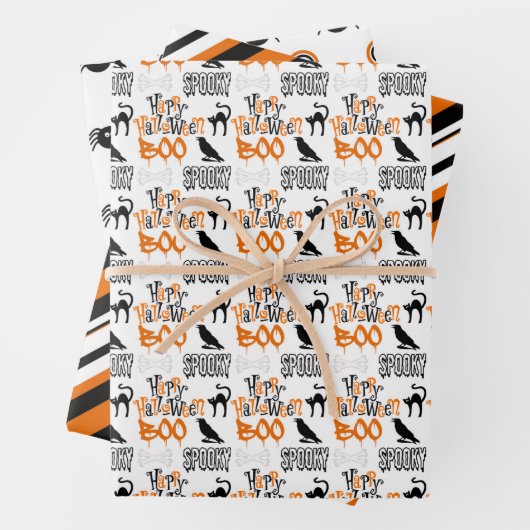 Niedlicher Boo-Spider-Streifen Halloween Geschenkpapier Set (Beispiel)