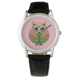 Niedlicher Bookworm Owl Reading Book Cartoon Armbanduhr