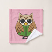 Niedlicher Bookworm Owl Reading Book Cartoon Badhandtuch Set (Waschlappen)
