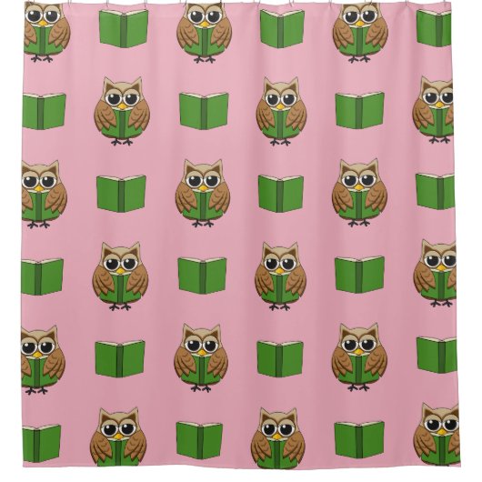 Niedlicher Bookworm Owl Reading Book Cartoon Duschvorhang (Vorderseite)