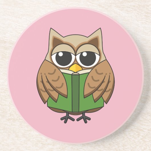 Niedlicher Bookworm Owl Reading Book Cartoon Getränkeuntersetzer (Vorne)