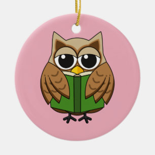 Niedlicher Bookworm Owl Reading Book Cartoon Keramik Ornament