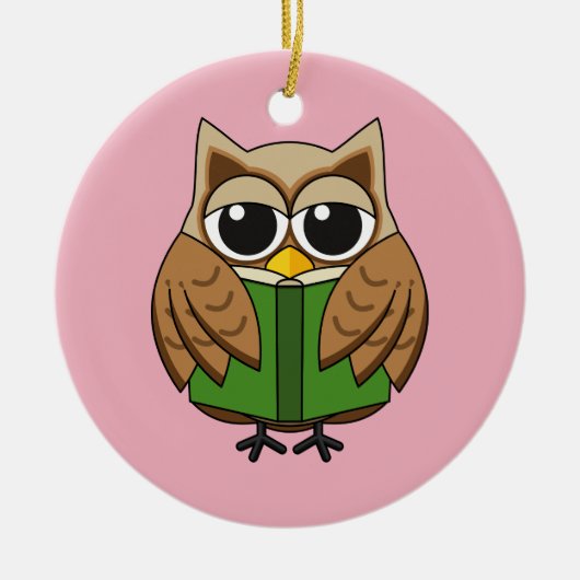 Niedlicher Bookworm Owl Reading Book Cartoon Keramik Ornament (Vorne)