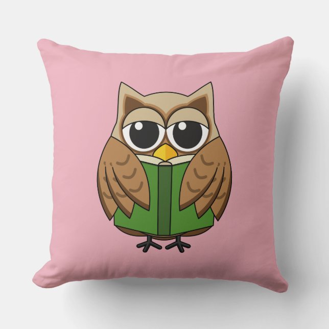 Niedlicher Bookworm Owl Reading Book Cartoon Kissen (Vorderseite)
