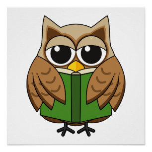 Niedlicher Bookworm Owl Reading Book Cartoon Poster