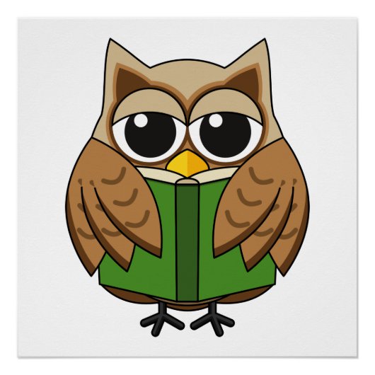 Niedlicher Bookworm Owl Reading Book Cartoon Poster (Vorderseite)