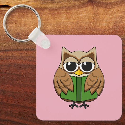 Niedlicher Bookworm Owl Reading Book Cartoon Schlüsselanhänger (Vorderseite)