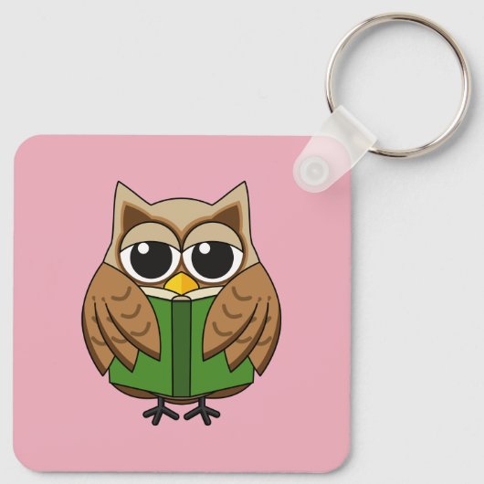 Niedlicher Bookworm Owl Reading Book Cartoon Schlüsselanhänger (Rückseite)