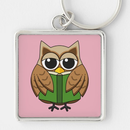 Niedlicher Bookworm Owl Reading Book Cartoon Schlüsselanhänger (Vorne)