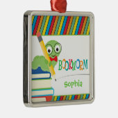 Niedlicher Bookworm Personalisiert auf Büchern sit Ornament Aus Metall (Rechts)
